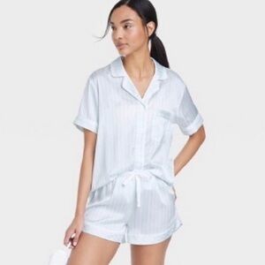 Stars Above stars above Short Satin Pajama Set Light Blue & White Stripe XL